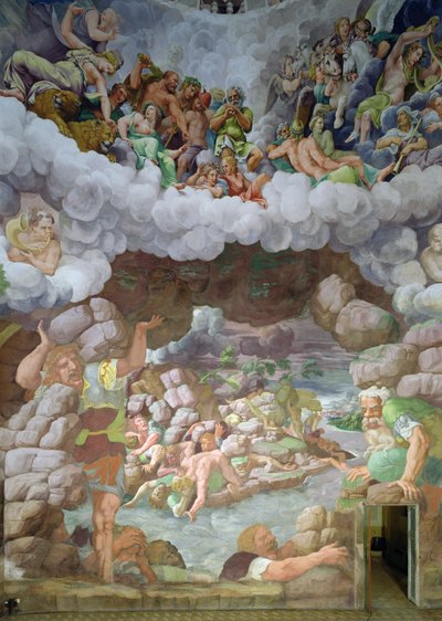 Detail der Zerstörung der Riesen durch Jupiters Blitze, Sala dei Giganti, 1536 (Fresko) von Giulio Romano